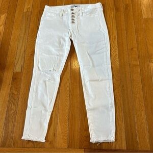 Just Black Denim Jeans High Rise Skinny White Button Fly Distressed Womens Sz 28